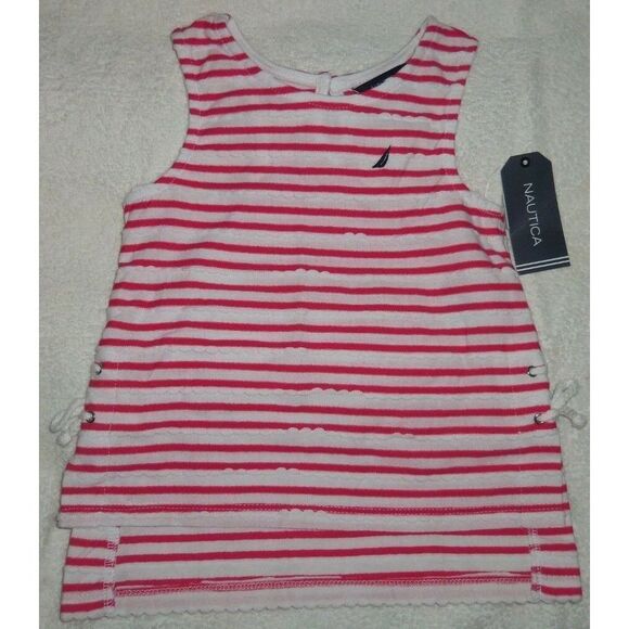 Nautica Girls size 6 Pink and White Striped Scallop Laced Tank Top - Picture 3 of 5